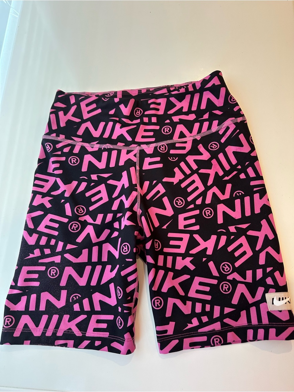 Nike Pink & Black Allover Logo Bike Shorts